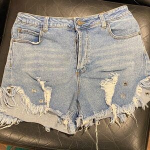Stylish Light Blue Distressed Jean Shorts